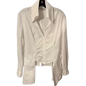 Cottonade Paris Women’s White Shirt Collared V-Neck Back Zip Sz 4